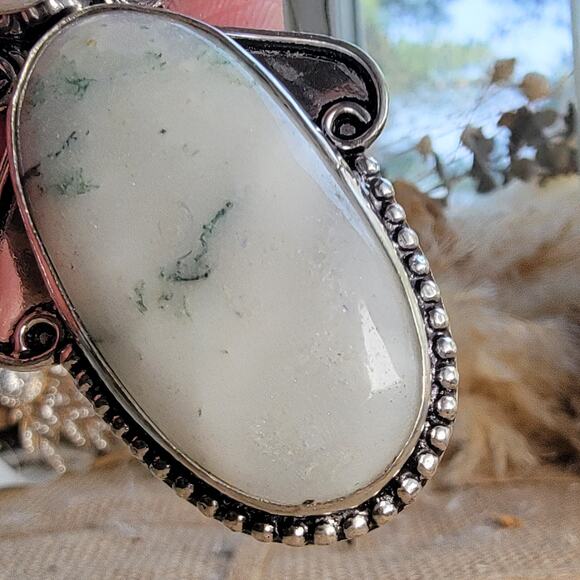 Ethereal White Moss Agate Pendant, Sterling Silver Necklace With Pearl - Picture 8 of 8